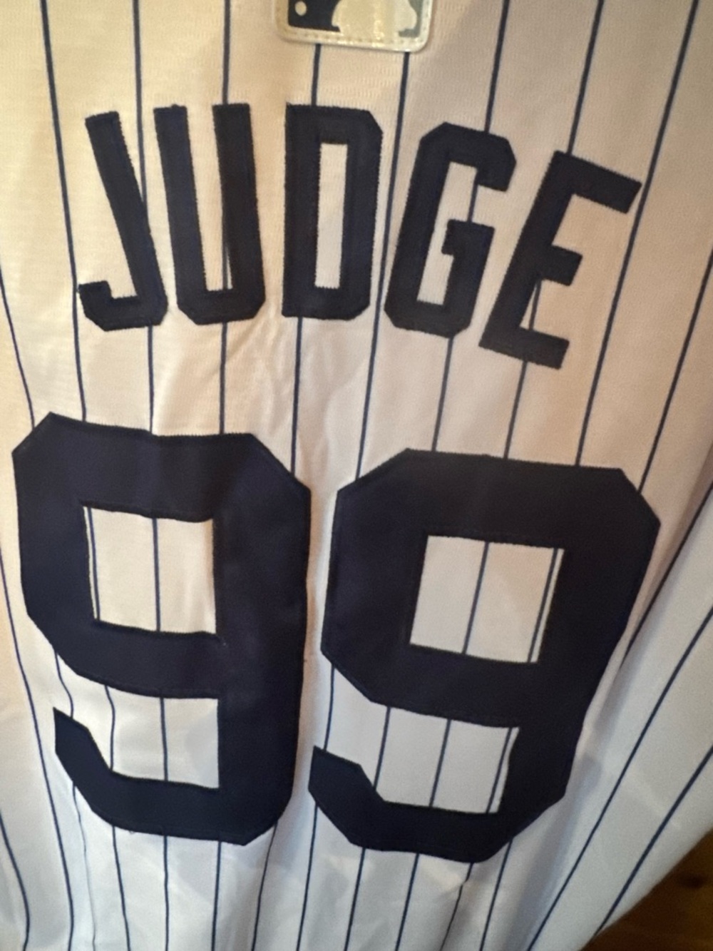 Nike White Pinstripe 'Judge 99' Baseball Jersey